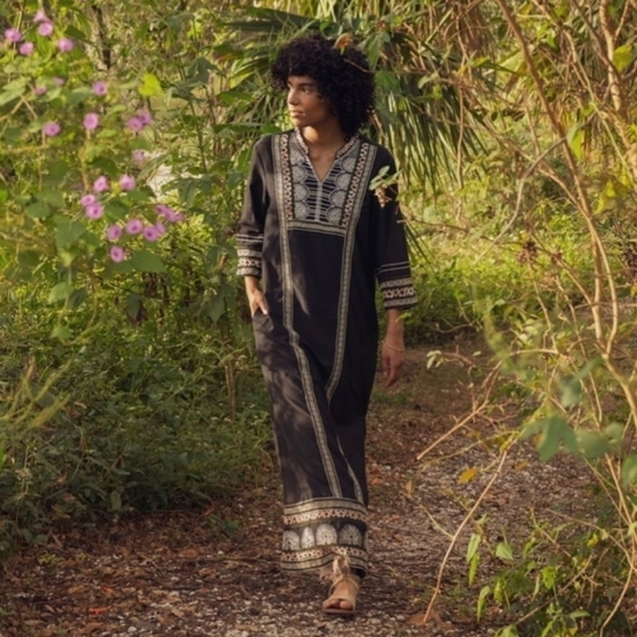 NWT Souk Indigo Mabel Boho Ethic Embroidered Stitch Modest Maxi Dress - Picture 5 of 15